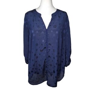 41 Hawthorn Zarie Casual Blouse, Navy Blue Polka-dot Tunic, 3/4 Sleeves 2X